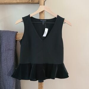 J.Crew Black Peplum Blouse with Velvet Trim (Size XS) NWT